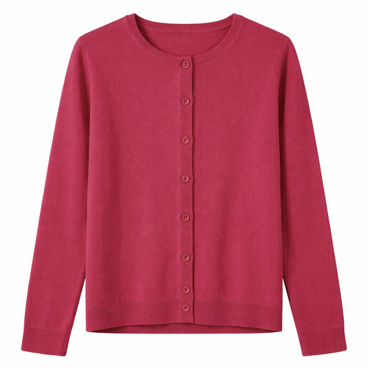 Luxury Cashmere Wool Fine Knit Button Cardigan (Regular Length) in Red-0