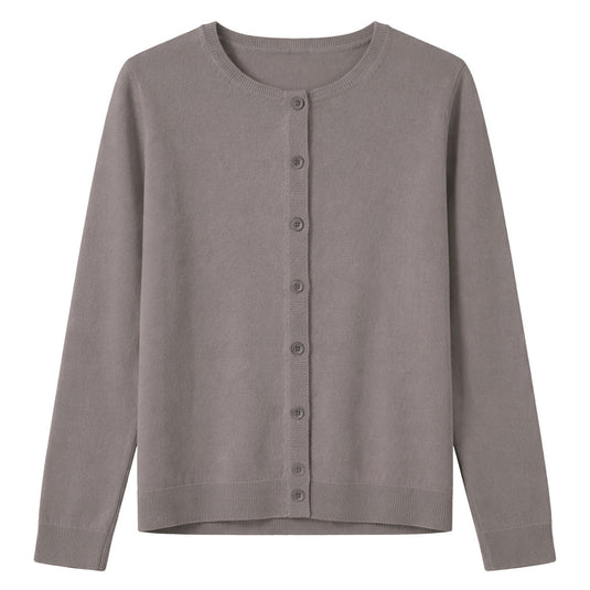 Luxury Cashmere Wool Fine Knit Button Cardigan (Regular Length) in Taupe-0