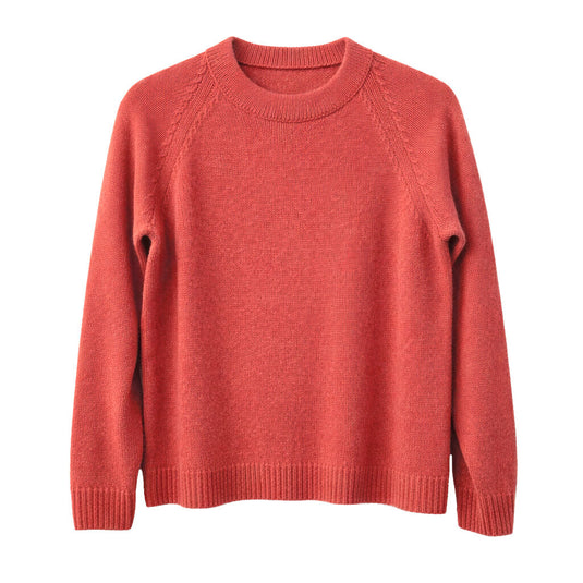 Luxury Cashmere Wool Funnel Neck Heavy Gauge Pullover Jumper (Chunky Knit) in Orange-1