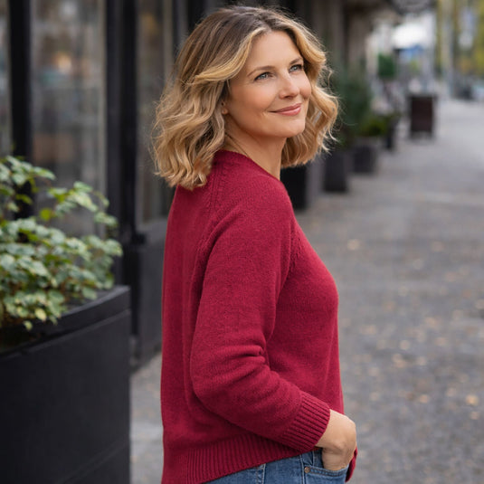 Luxury Cashmere Wool Funnel Neck Heavy Gauge Pullover Jumper (Chunky Knit) in Red-3