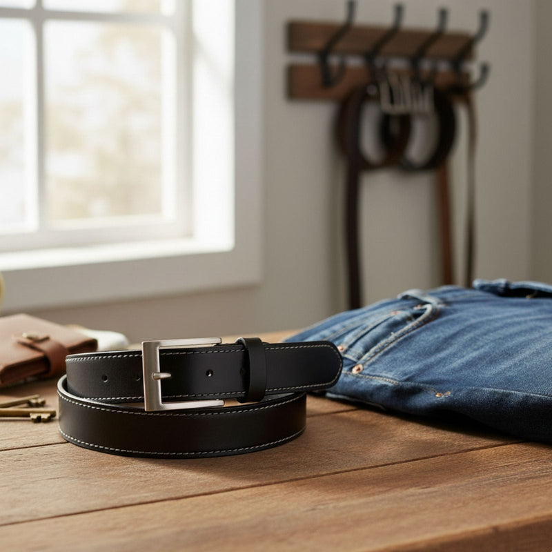 Load image into Gallery viewer, Jacaru 6014 Stitched Leather Belt Black 35mm
