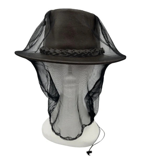 Deluxe MOSQUITO HAT NET Head Protector Bee Bug Mesh Mozzie Insect Fishing Fly - Black-0