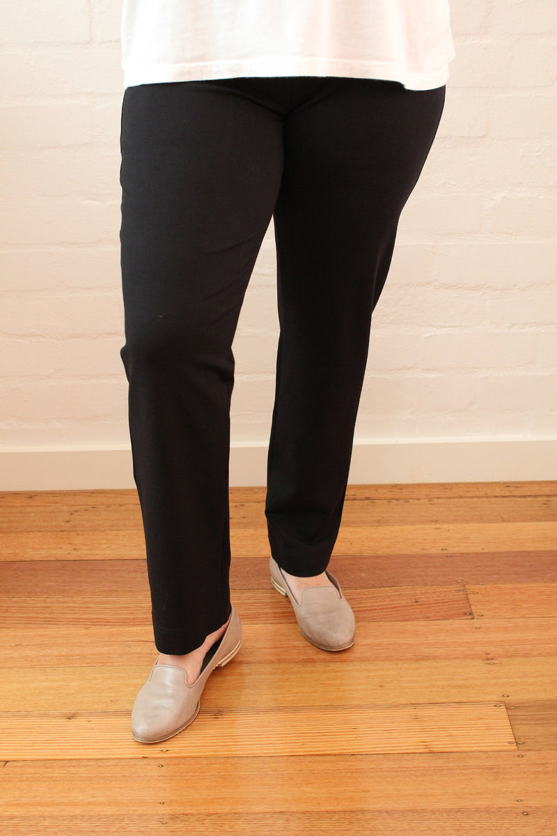 Load image into Gallery viewer, Women&#39;s Ponte Pants Straight Leg Stretch Elastic Waist Knit Warm Winter Ladies - Black-4
