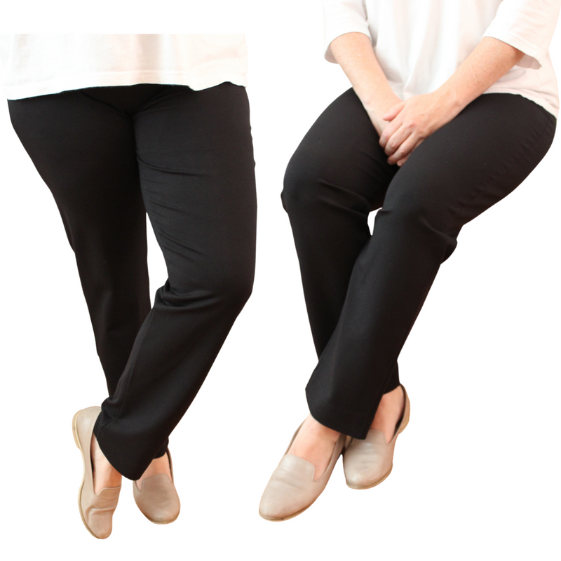Load image into Gallery viewer, Women&#39;s Ponte Pants Straight Leg Stretch Elastic Waist Knit Warm Winter Ladies - Black-0

