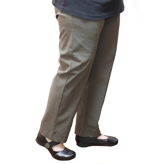 Womens Straight Leg Bengaline Pull On Stretch Work Pants Ladies Bottoms Ponte - Olive-1