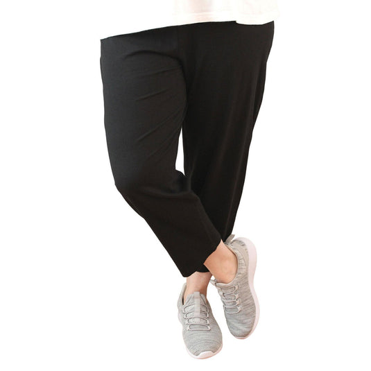 Idyl Womens Relaxed Fit Crop 100% Cotton Leggings Pants Trousers - Black-4