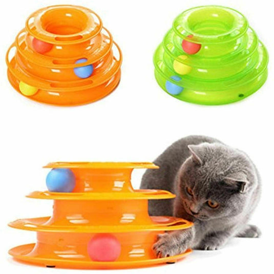 Funny Cat Toy Plastic Tower Interactive Track Ball Playing Game - Assorted Colours-0