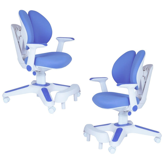 2x Ergonomic Study Chairs for Kids - Height Adjustable - Blue-0