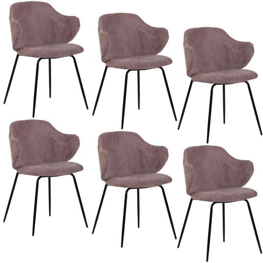 Set of 6 Dining Chairs with Corduroy Cord Fabric in Pink-0