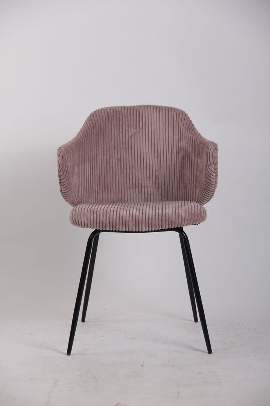 Set of 2 Dining Chairs with Corduroy Cord Fabric in Pink-2