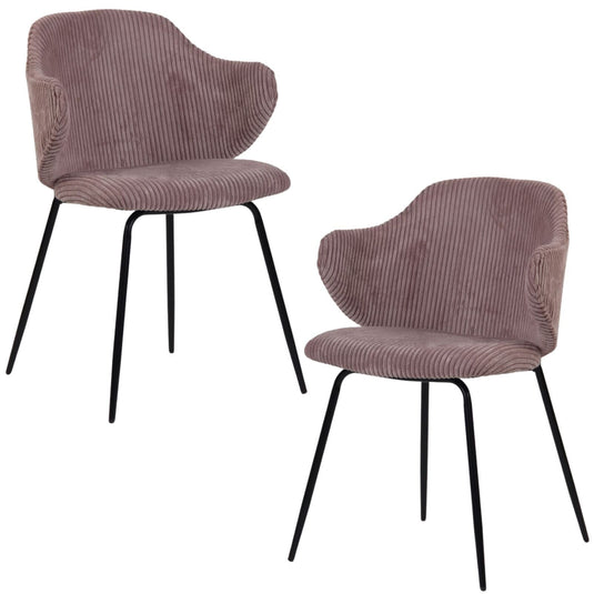 Set of 2 Dining Chairs with Corduroy Cord Fabric in Pink-1