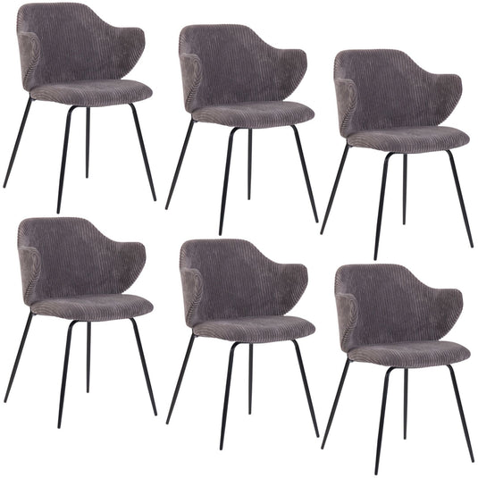 Set of 6 Dining Chairs with Corduroy Cord Fabric in Dark Grey Lincoln-1