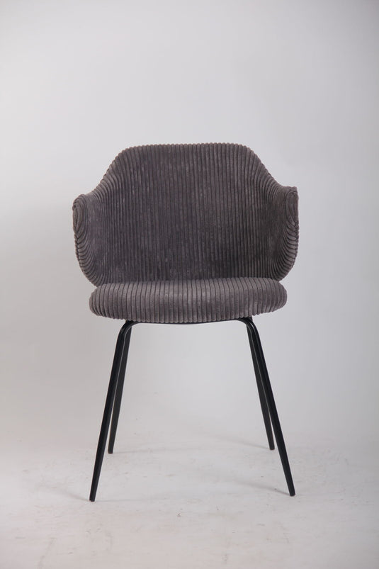 Set of 2 Corduroy Dining Chairs - Dark Grey-3