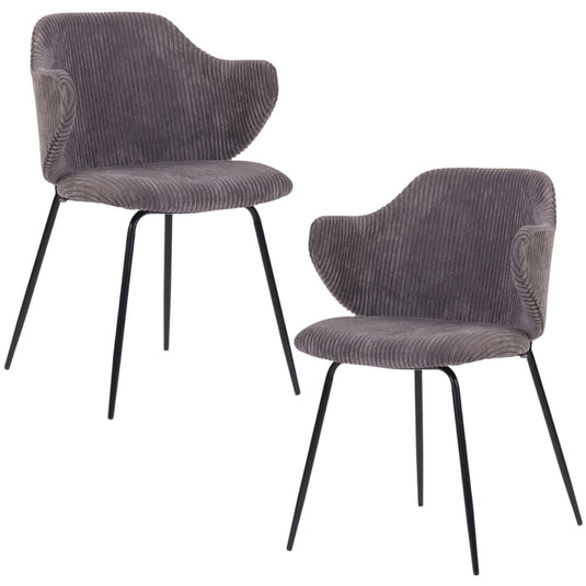 Set of 2 Dining Chairs with Corduroy Cord Fabric in Dark Grey Lincoln-0