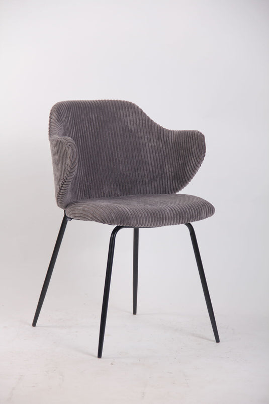 Set of 2 Corduroy Dining Chairs - Dark Grey-1