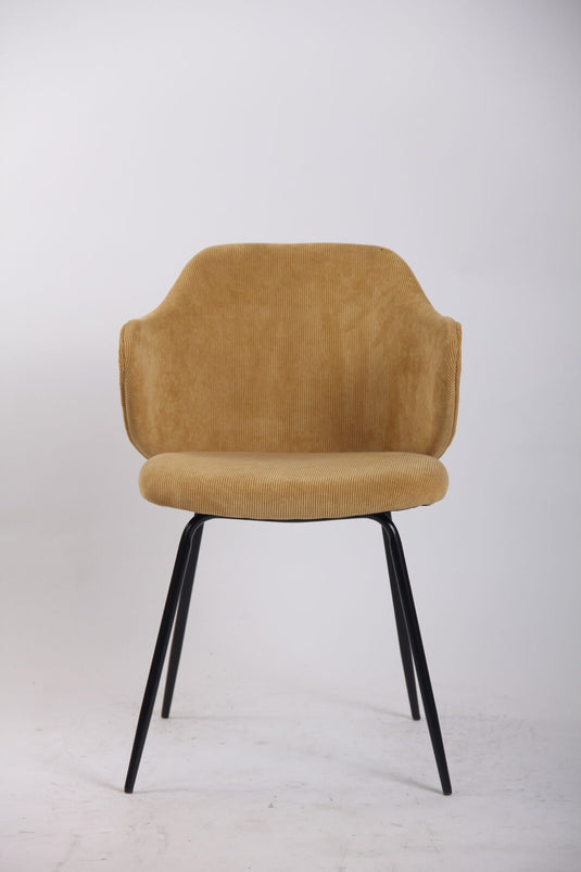 Set of 4 Dining Chairs Corduroy Cord Fabric with Metal Legs in Mustard Yellow-2
