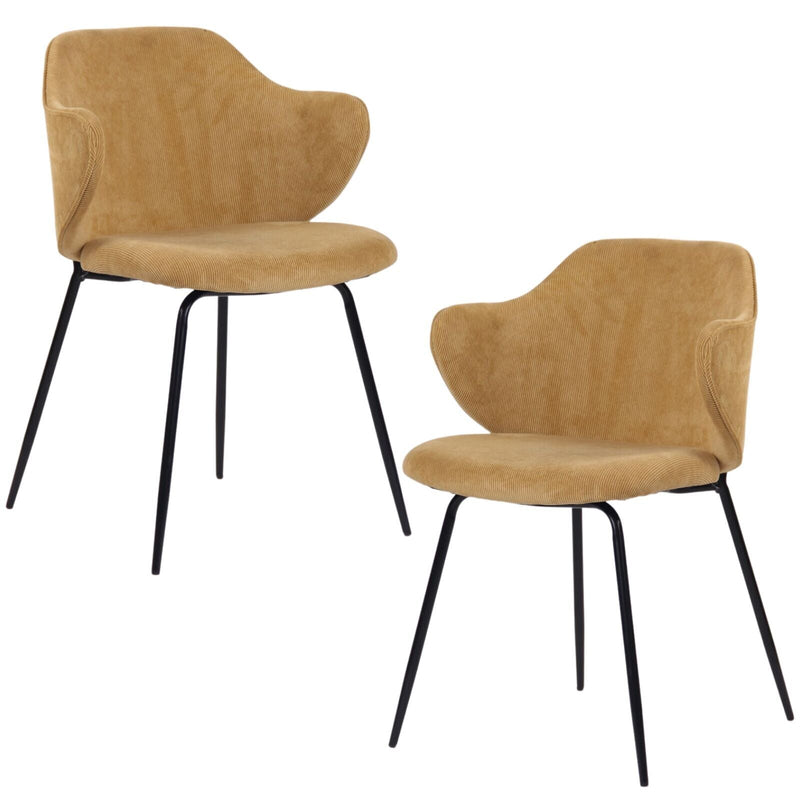 Load image into Gallery viewer, Set of 2 Dining Chairs Corduroy Cord Fabric with Metal Legs in Mustard Yellow-0

