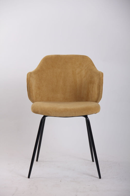 Set of 2 Dining Chairs Corduroy Cord Fabric with Metal Legs in Mustard Yellow-2