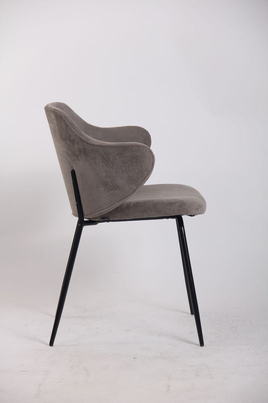 Set of 2 Dining Chairs with Corduroy Cord Fabric in Grey-3