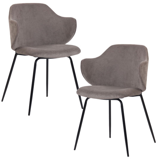 Set of 2 Dining Chairs with Corduroy Cord Fabric in Grey-0