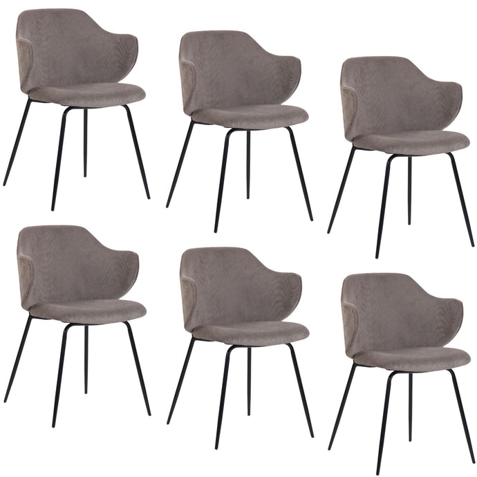 Set of 6 Corduroy Dining Chairs - Grey-0