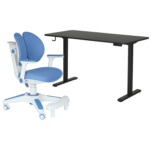 Ergonomic Kids Study Chair & Adjustable Electric Standing Desk Set – Blue Chair & Black Desk-0