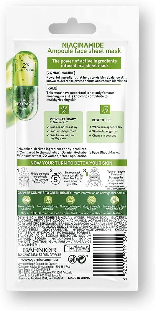 Load image into Gallery viewer, Garnier 15g Skin Active Ampoule Sheet Mask Kale/ Niacinamide-4
