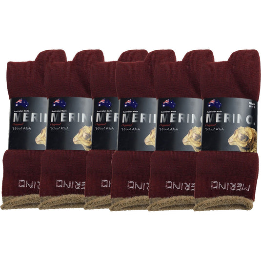6 Pairs MERINO WOOL SOCKS Mens Heavy Duty Premium Thick Work Socks Cushion BULK-9