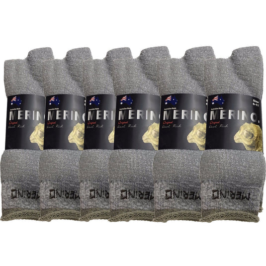 6 Pairs MERINO WOOL SOCKS Mens Heavy Duty Premium Thick Work Socks Cushion BULK-14