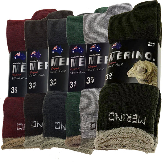 6 Pairs MERINO WOOL SOCKS Mens Heavy Duty Premium Thick Work Socks Cushion BULK-20