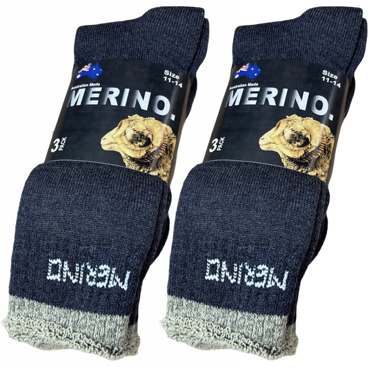 6 Pairs MERINO WOOL SOCKS Mens Heavy Duty Premium Thick Work Socks Cushion BULK-19
