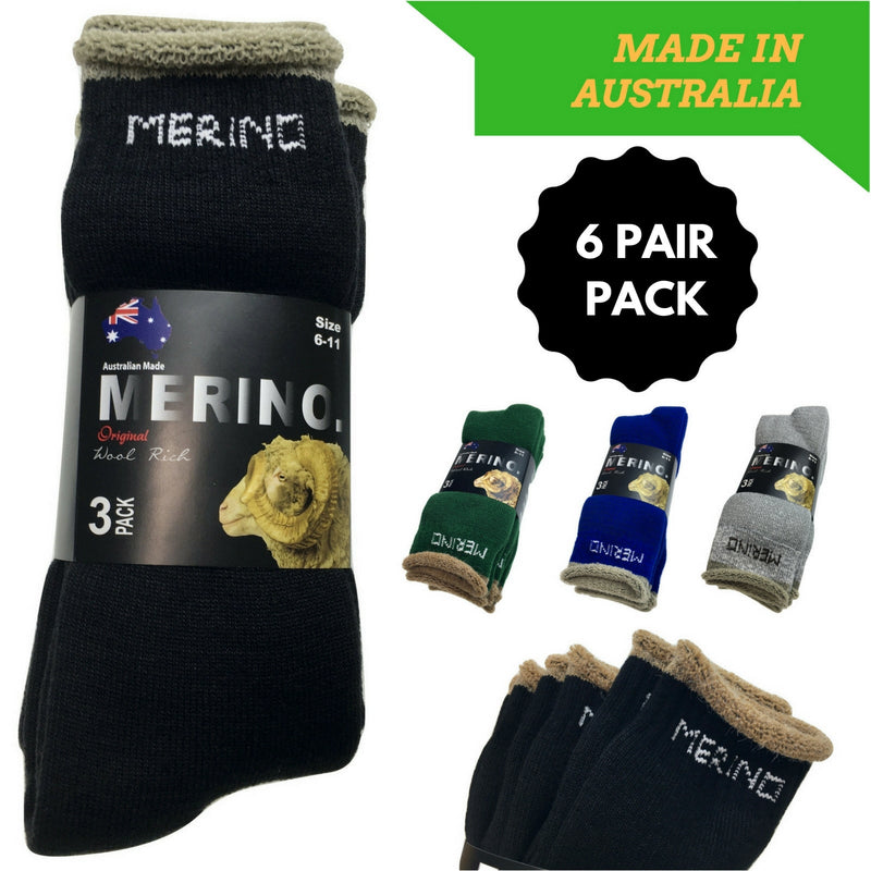Load image into Gallery viewer, 6 Pairs MERINO WOOL SOCKS Mens Heavy Duty Premium Thick Work Socks Cushion BULK-1
