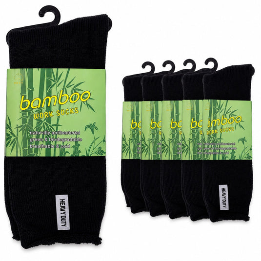 6 Pairs Mens Bamboo Rich Work Socks Thick Cushioned Anti Odour - Black-0
