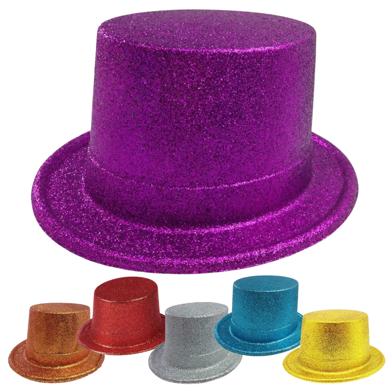 Load image into Gallery viewer, 6x GLITTER TOP HAT Fancy Party Costume Tall Cap Fun Dress Up - Mixed Colour Pack - One Size-1
