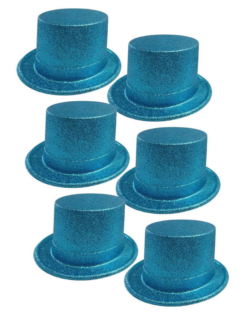 Load image into Gallery viewer, 6x GLITTER TOP HAT Fancy Party Plastic Costume Tall Cap Fun Dress Up BULK - Sky Blue-1

