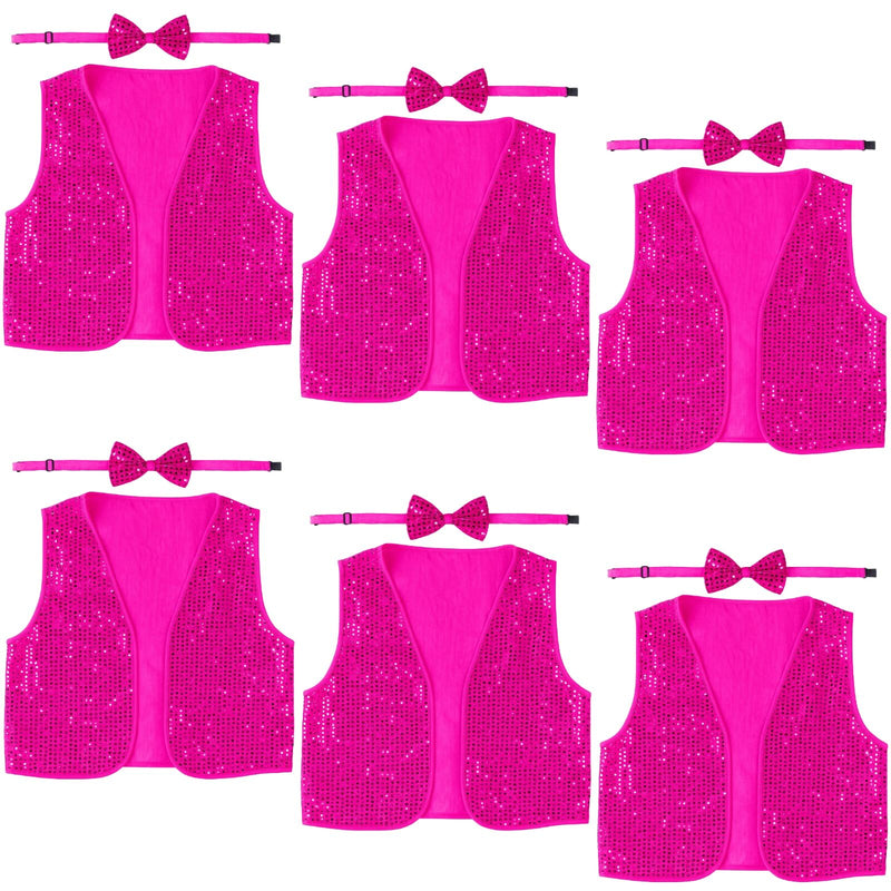 Load image into Gallery viewer, 6x Adult Unisex SEQUIN BOW TIE &amp; VEST Dance Costume Party Sparkle Set in Hot Pink-0
