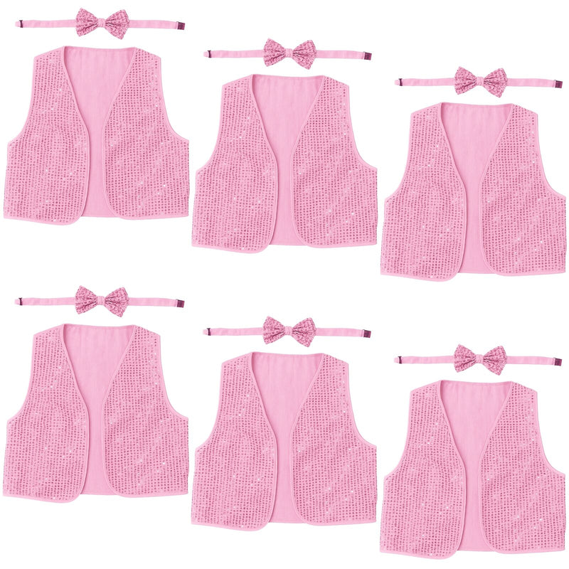 Load image into Gallery viewer, 6x Kids Sequin Vest Bow Tie Set Costume 80s Party Dress Up Waistcoat - Pink-0
