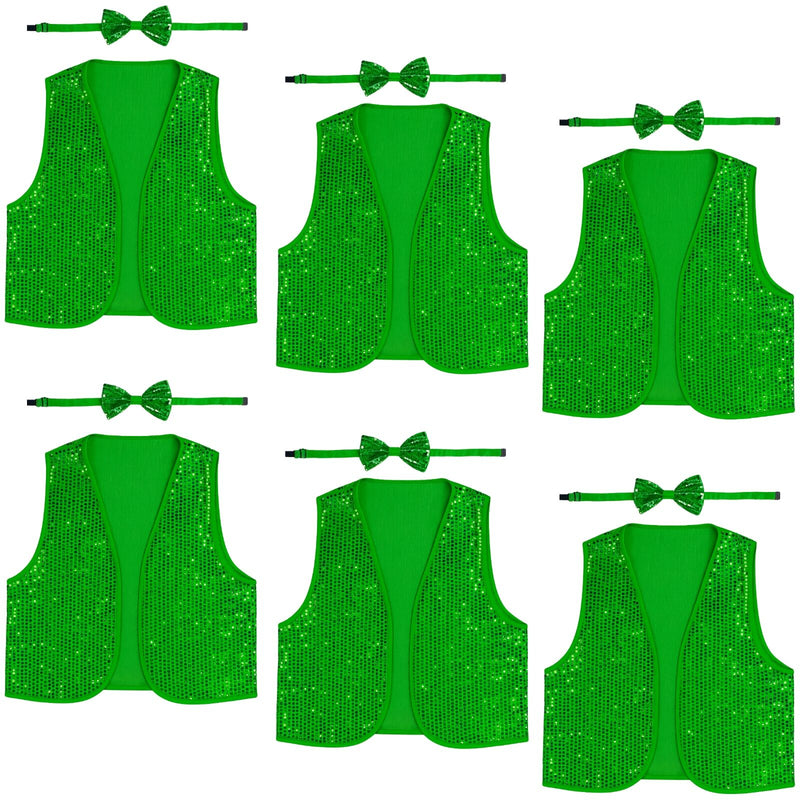 Load image into Gallery viewer, 6x Kids Sequin Vest Bow Tie Set Costume 80s Party Dress Up Waistcoat - Green-0
