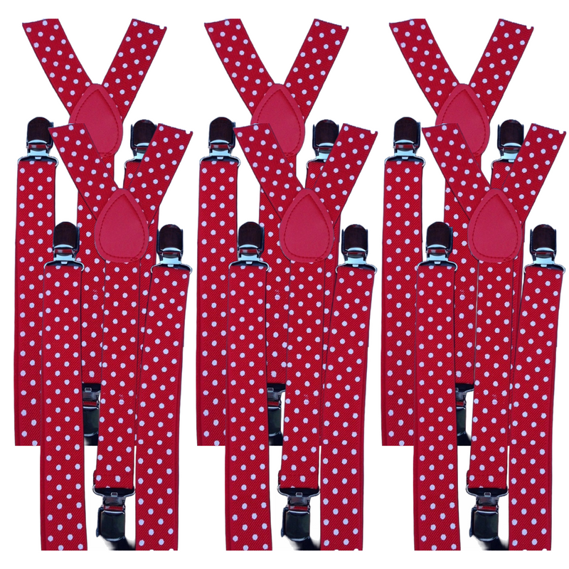 Load image into Gallery viewer, 6x Mens Suspenders Braces Adjustable Strong Clip On Elastic Formal Wedding BULK - Red with White Polka Dot-1
