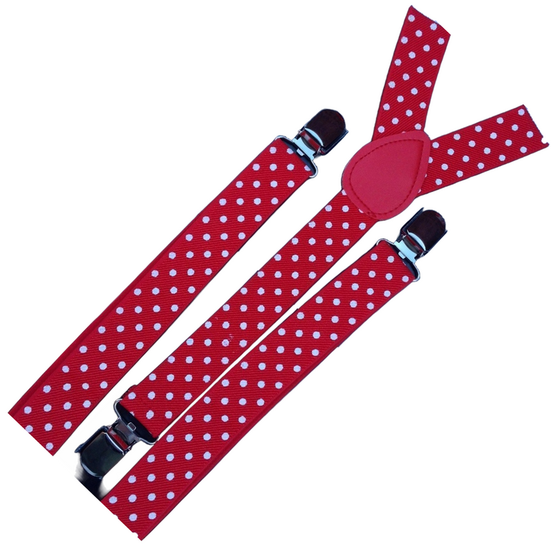 Load image into Gallery viewer, 6x Mens Suspenders Braces Adjustable Strong Clip On Elastic Formal Wedding BULK - Red with White Polka Dot-2
