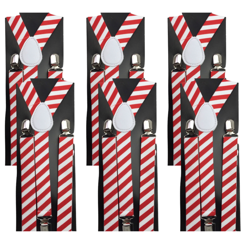Load image into Gallery viewer, 6x Mens Suspenders Braces Adjustable Strong Clip On Elastic Formal Wedding BULK - Red/White Diagonal Stripes-1
