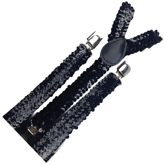 6x Mens Suspenders Braces Adjustable Strong Clip On Elastic Formal Wedding BULK - Black (Sequin)-2