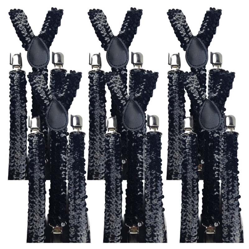 Load image into Gallery viewer, 6x Mens Suspenders Braces Adjustable Strong Clip On Elastic Formal Wedding BULK - Black (Sequin)-0
