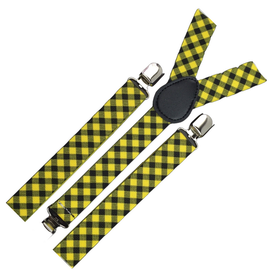 6x Mens Suspenders Braces Adjustable Strong Clip On Elastic Formal Wedding BULK - Black/Yellow Check-2