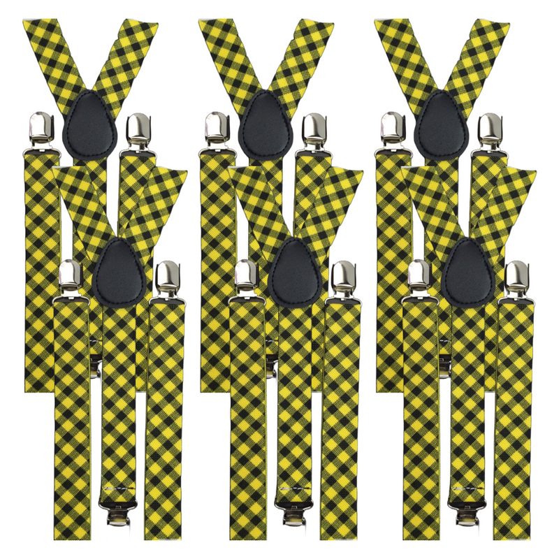 Load image into Gallery viewer, 6x Mens Suspenders Braces Adjustable Strong Clip On Elastic Formal Wedding BULK - Black/Yellow Check-1
