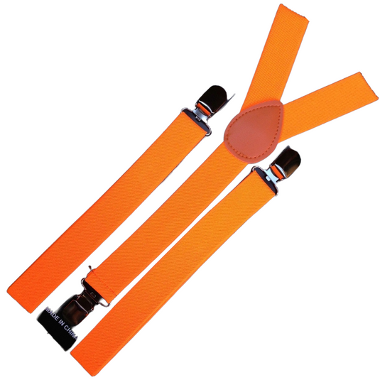 6x Mens Suspenders Braces Adjustable Strong Clip On Elastic Formal Wedding BULK - Fluro Orange-2