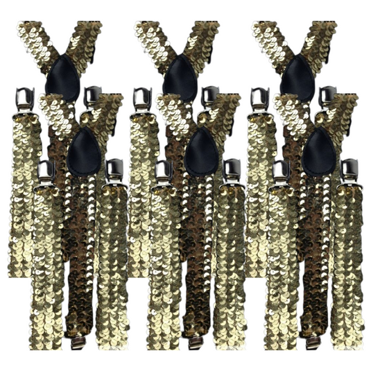 6x Mens Suspenders Braces Adjustable Strong Clip On Elastic Formal Wedding BULK - Gold (Sequin)-0