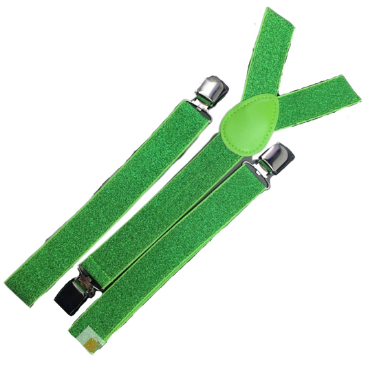 6x Mens Suspenders Braces Adjustable Strong Clip On Elastic Formal Wedding BULK - Green (Glitter)-2