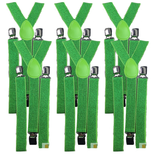 6x Mens Suspenders Braces Adjustable Strong Clip On Elastic Formal Wedding BULK - Green (Glitter)-0