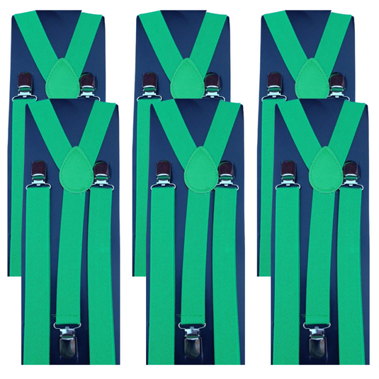 6x Mens Suspenders Braces Adjustable Strong Clip On Elastic Formal Wedding BULK - Green-0